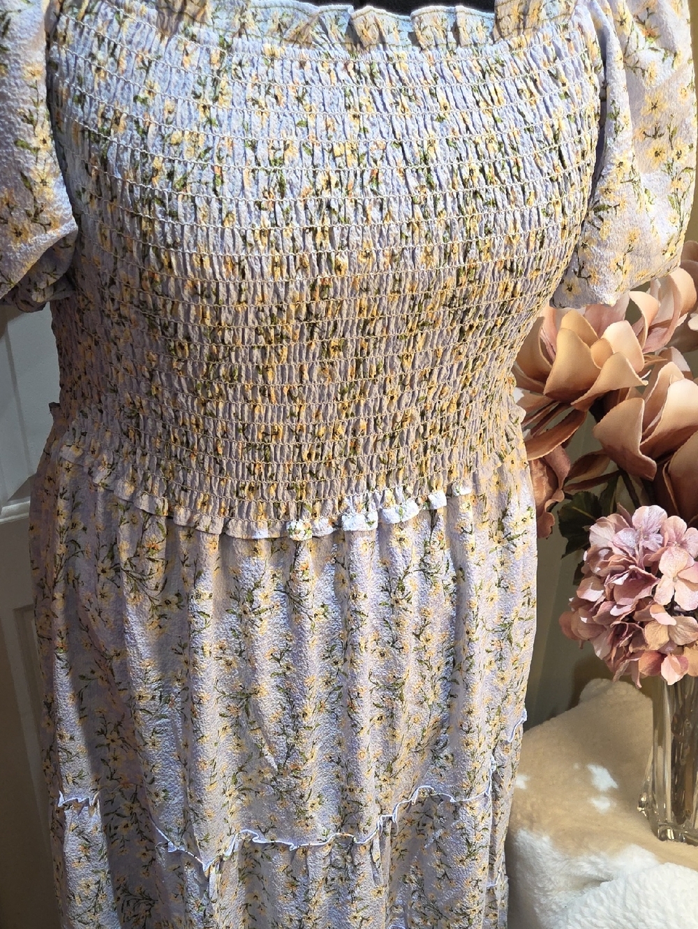 Nwt 1x, 2x Max Studio Light Blue Floral Smocked Maxi Dress B1 - Picture 17 of 17